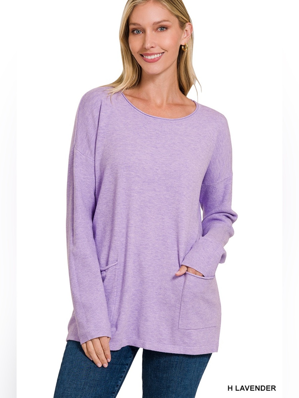 Zenana H Lavender Front Pockets Sweater